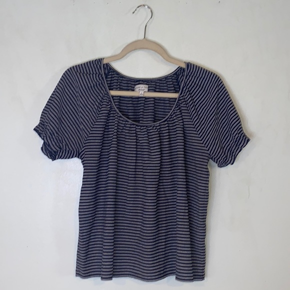 Texture & Thread Madewell Stripe Peasant Visit Top Deep Navy Ellis Stripe- Sz M - Picture 4 of 10